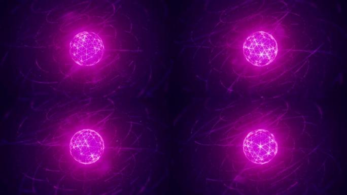 高科技紫色多边形球体和旋转线