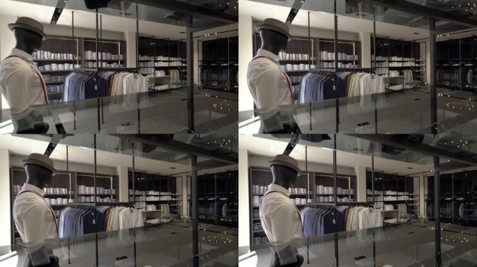 奢侈品牌男装店室内展示。独家服装。时尚产业业务