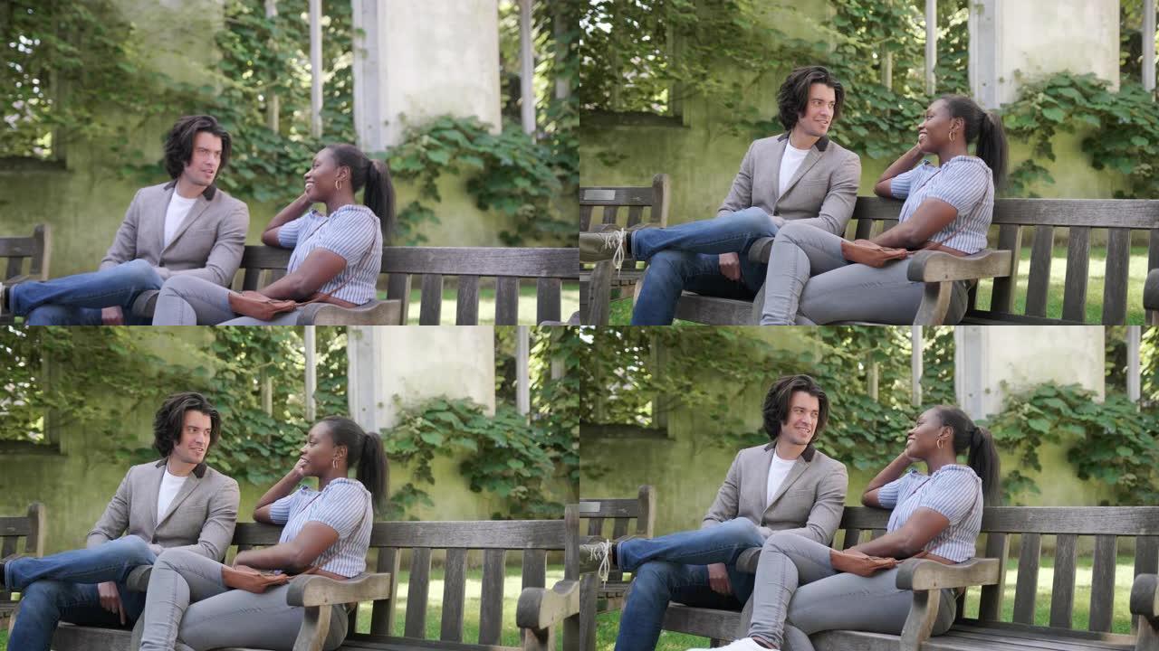 成熟的异性恋夫妇坐在伦敦的长凳上