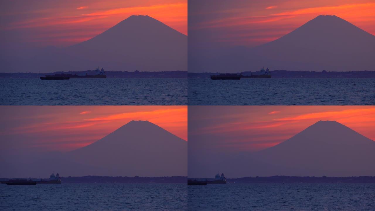 日落时的富士山日本地标日本海岸晚霞富士山