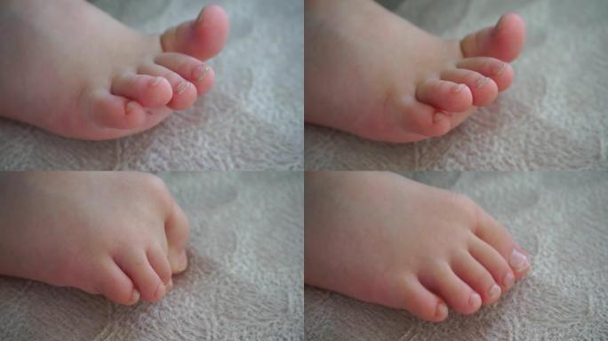婴儿右脚，婴儿脚趾，婴儿脚趾甲，婴儿小脚和小手指，