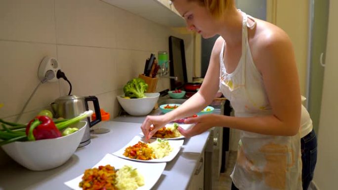 女人做素食晚餐