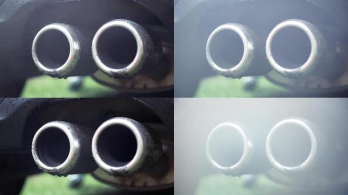 废气从跑车的孪生排气管排出