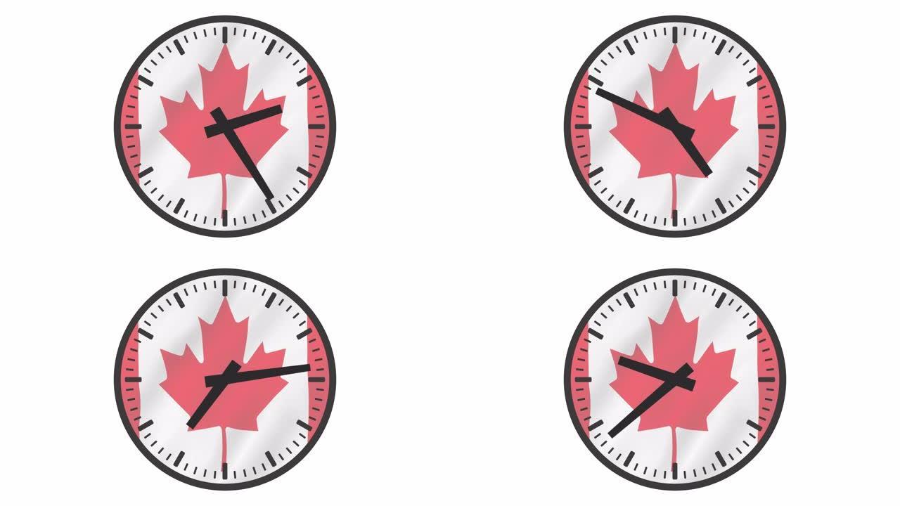 挂钟加拿大国旗延时动画，可循环股票视频