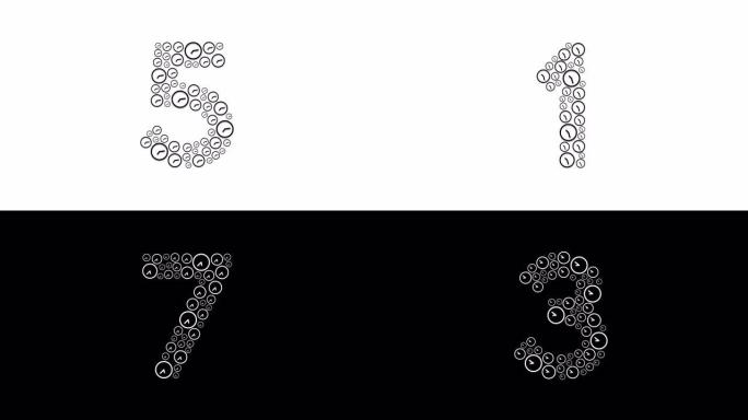 字母设置字母数字倒计时九至零，时钟模式，时间系统概念设计插图孤立在白色背景动画4k与阿尔法哑光通道