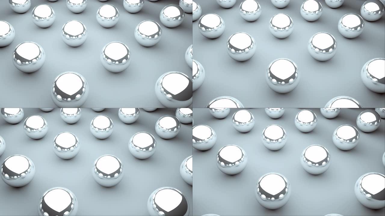 表面，等轴测背景，现代计算机生成的3D背景上有许多带有反射的光泽球