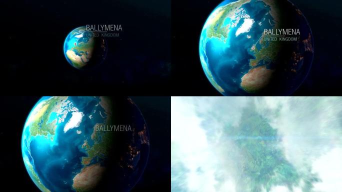 英国-巴利米纳-从太空到地球的缩放