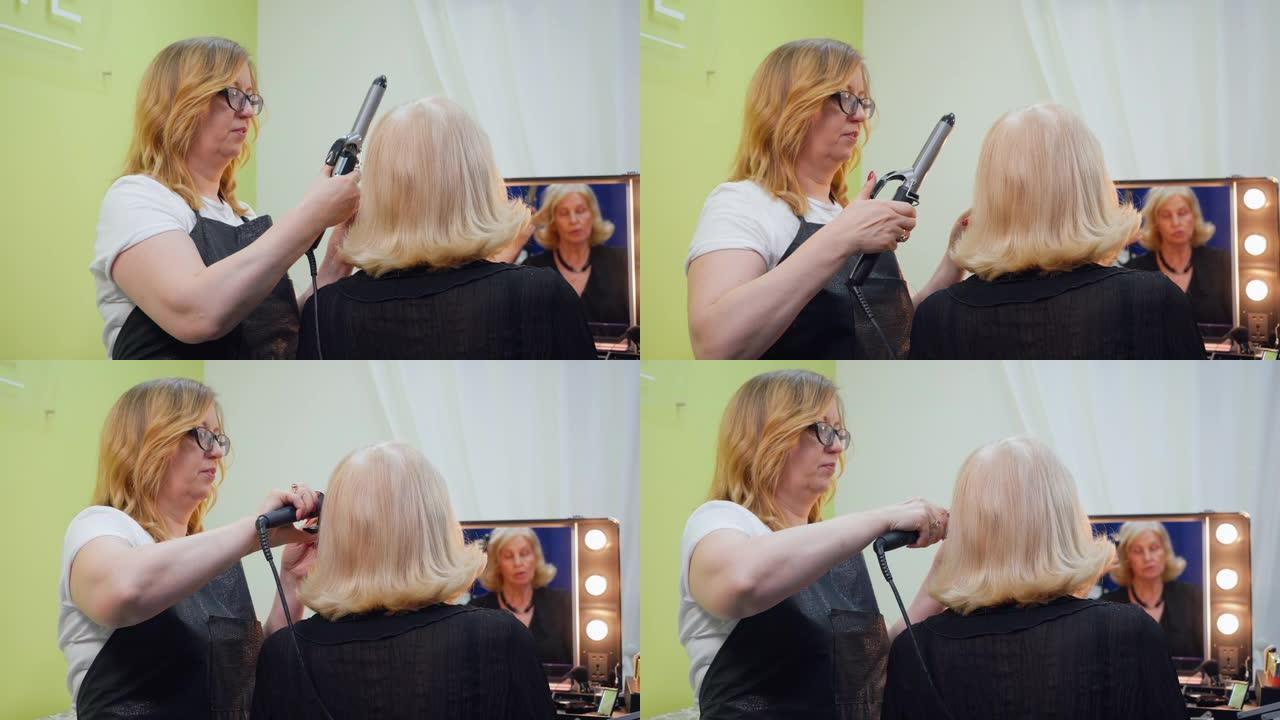 高级女性发型理发师参观后视图