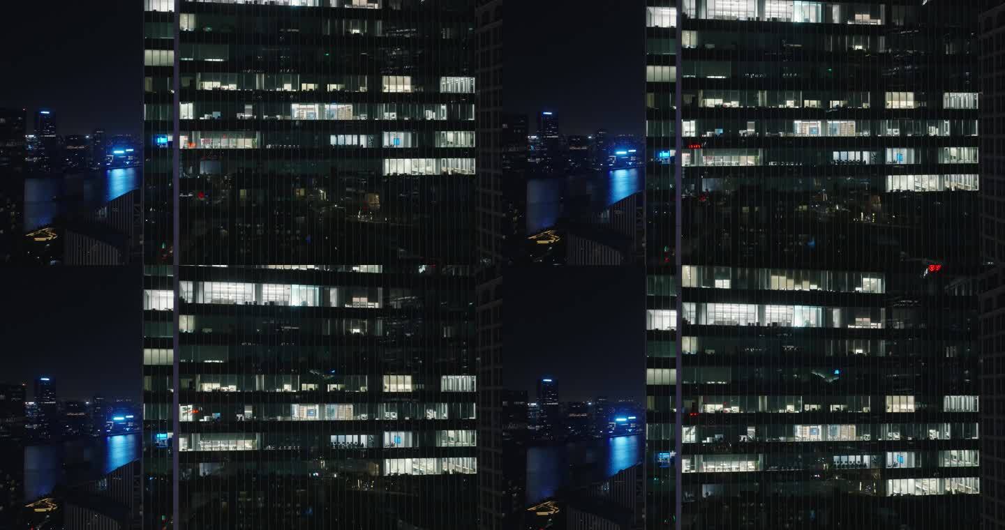 城市办公楼夜景航拍