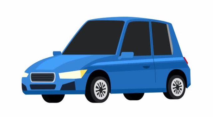 卡通孤立蓝色汽车平面动画侧视图