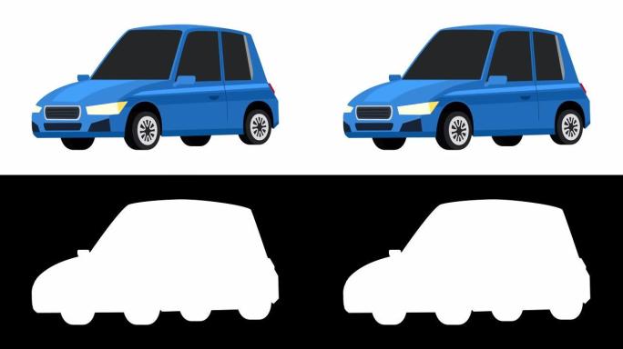 卡通孤立蓝色汽车平面动画侧视图