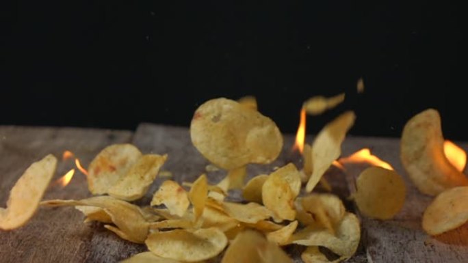 土豆片倾倒慢动作着火