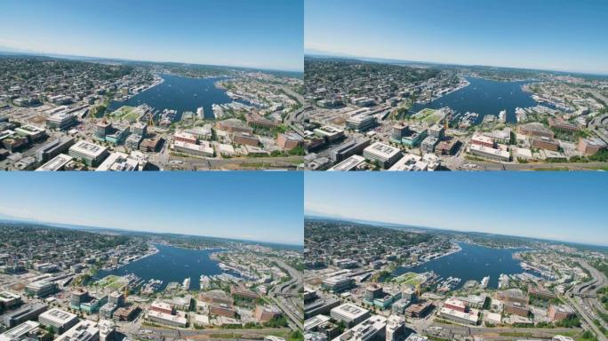 美国西雅图华盛顿联合湖上空的空中射击鸟瞰图