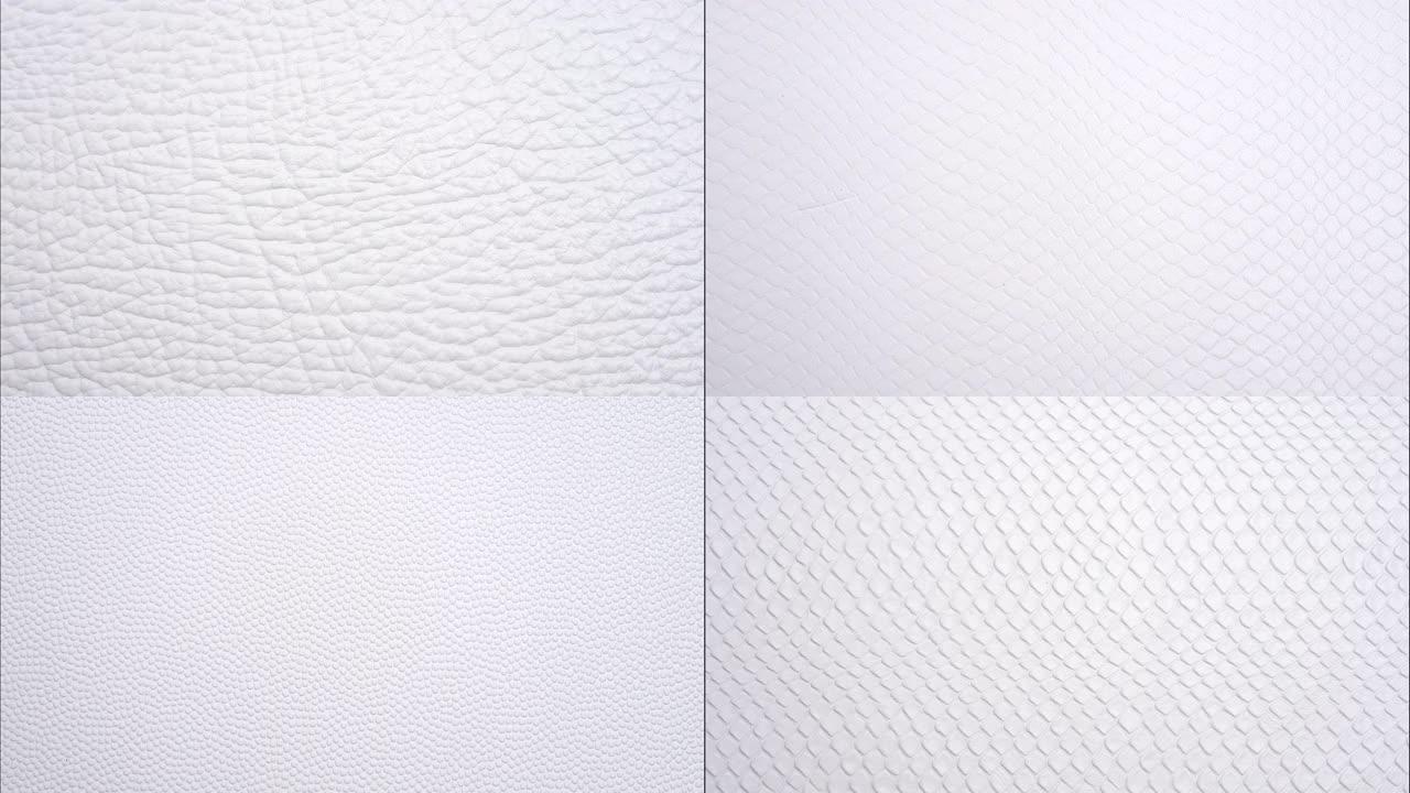 停止运动白色皮革纹理背景奢华垃圾颜色表面真正的抽象宏观特写。4k 3840 × 2160视频素材