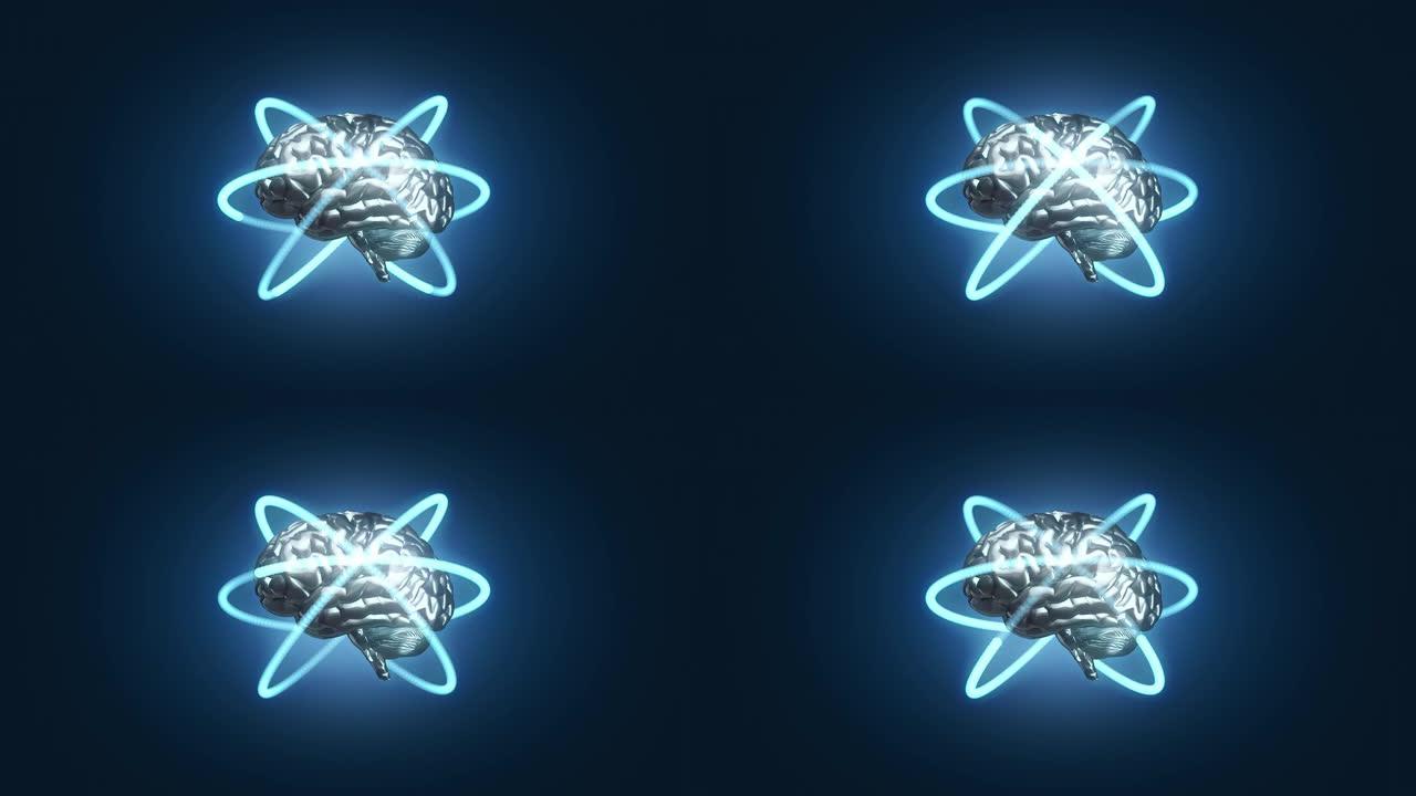 银色蓝色原子大脑动画
