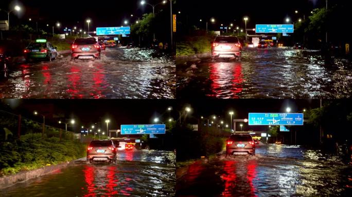 暴雨淹没了汽车。道路积水汽车行驶视频素材