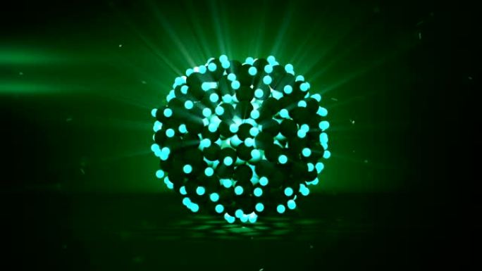 一堆闪亮的绿色球体3D渲染可循环动画