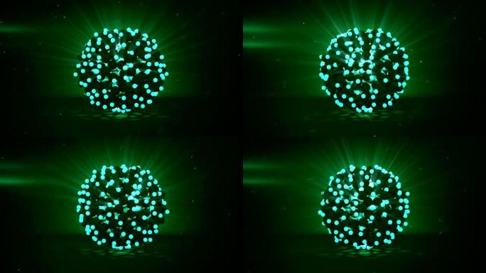一堆闪亮的绿色球体3D渲染可循环动画