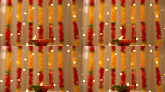 在罗刹·班丹 (Raksha Bandhan) 或排灯节上旋转的diya的美丽镜头