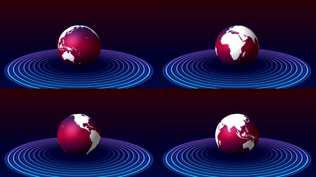 蓝紫色地球仪和霓虹灯圈科技视频动画