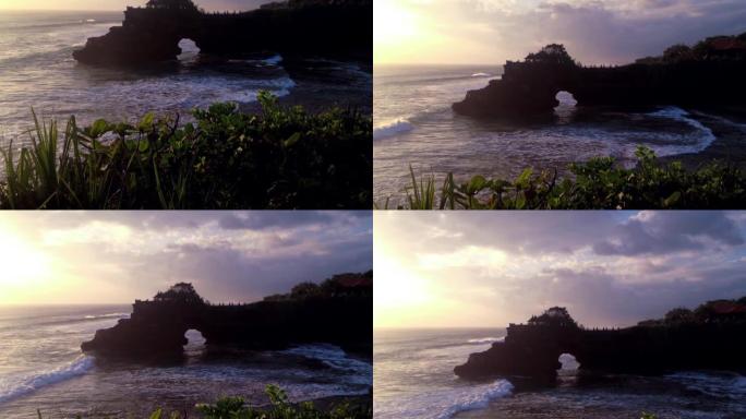 八都博隆寺岩石峭壁海滩上的日落气氛