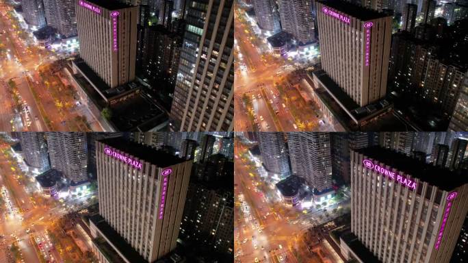 城市夜晚高楼大厦车辆车流延时摄影