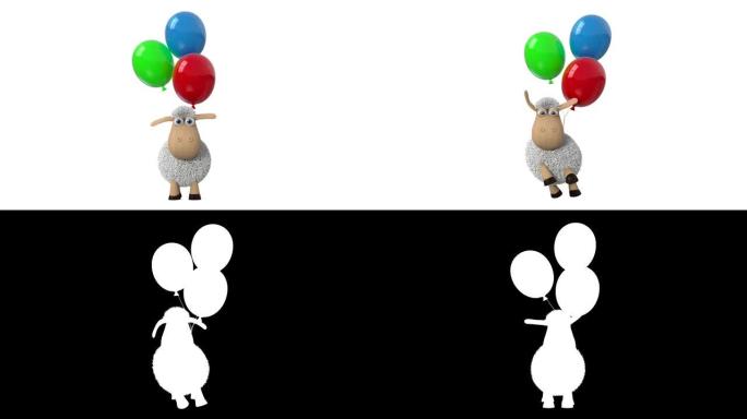 3d动画绵羊在气球上飞翔