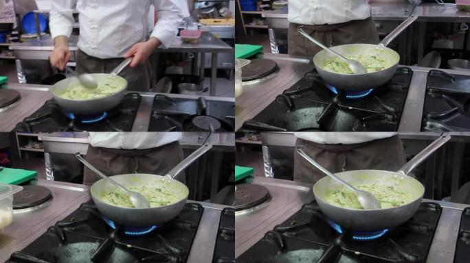 专业厨师准备芦笋烩饭