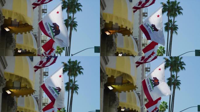 加州旗帜在建筑物外挥舞