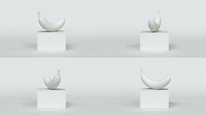 白色场景抽象香蕉卡通风格3d渲染食物/水果健康概念