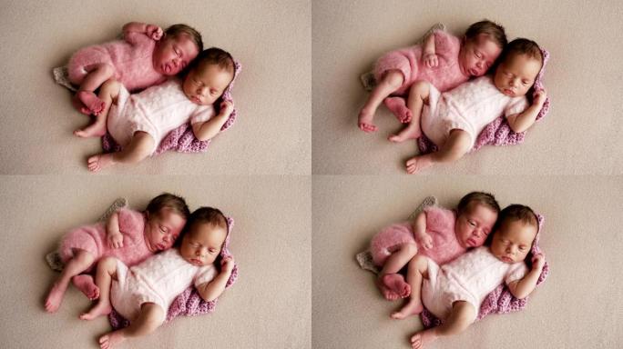 抱着两个双胞胎女孩