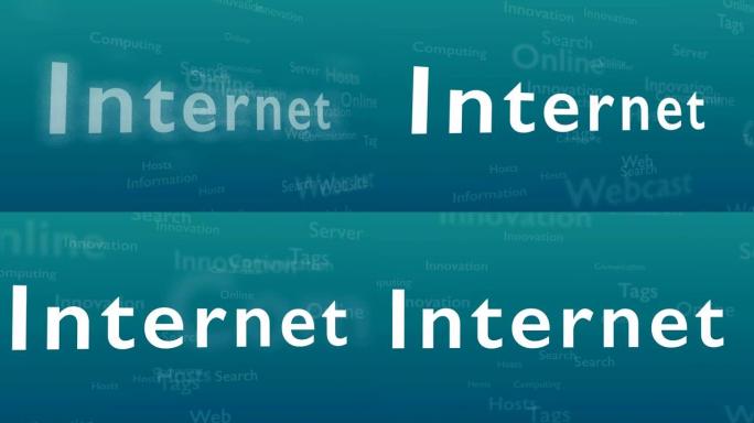 浅蓝色背景，带有不同的单词，用于处理互联网。关键词正在显示并从 “不重要” 开始。特写。复制空间。3