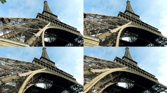 在法国巴黎自然采光下的埃菲尔铁塔下的电影移动