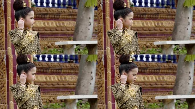 亚洲美女肖像小女孩泰国服装，传统泰国概念