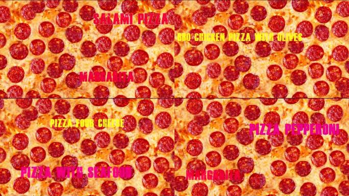 背景意大利辣香肠披萨的视频。镜头。这张图片非常适合您设计餐厅菜单。访问我的页面。您将能够为咖啡馆或餐