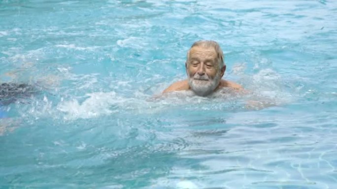 老年夫妇在游泳池游泳好莱坞健康运动概念