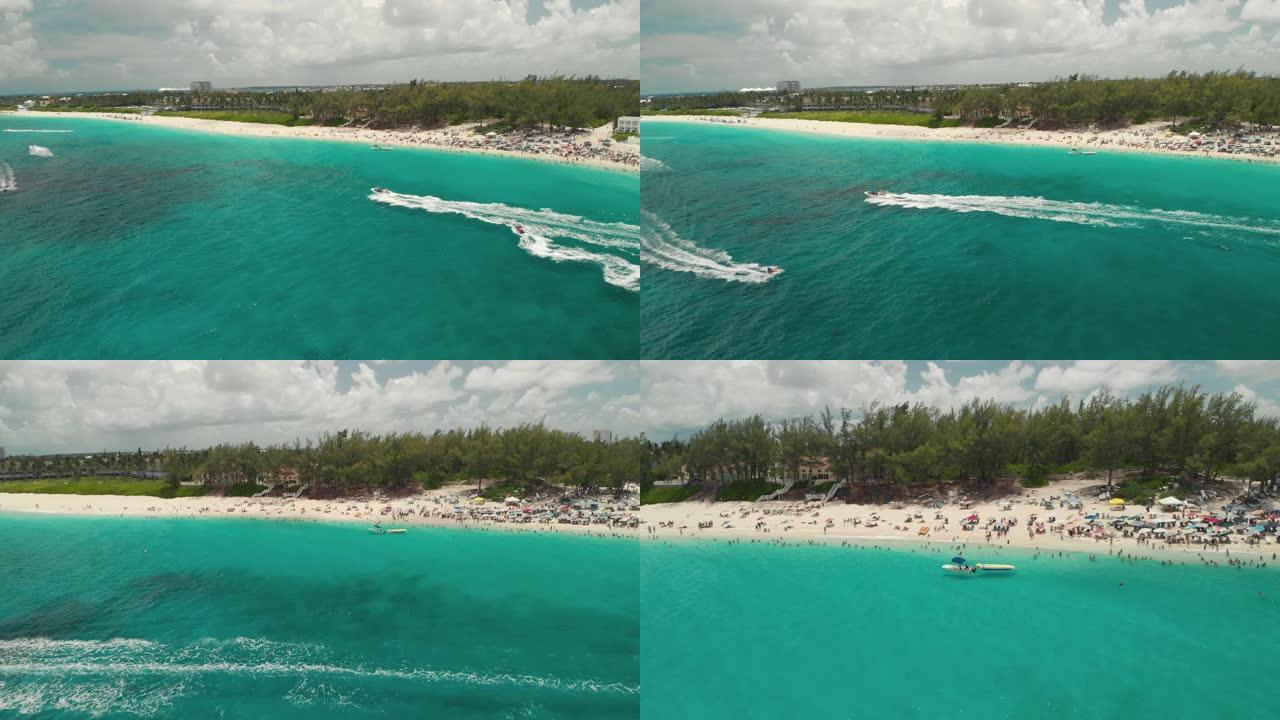 巴哈马天堂岛-白菜海滩的摩托艇和快艇