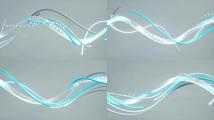 白色扭曲曲线旋转无缝循环3D渲染动画