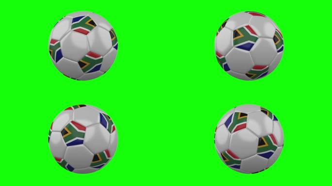 南非国旗在绿色色度关键背景上的足球，循环
