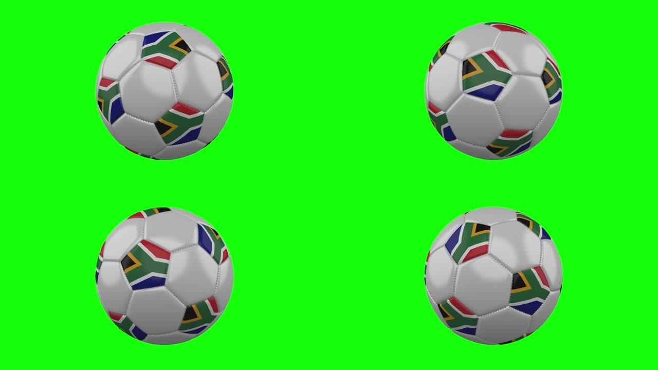 南非国旗在绿色色度关键背景上的足球，循环