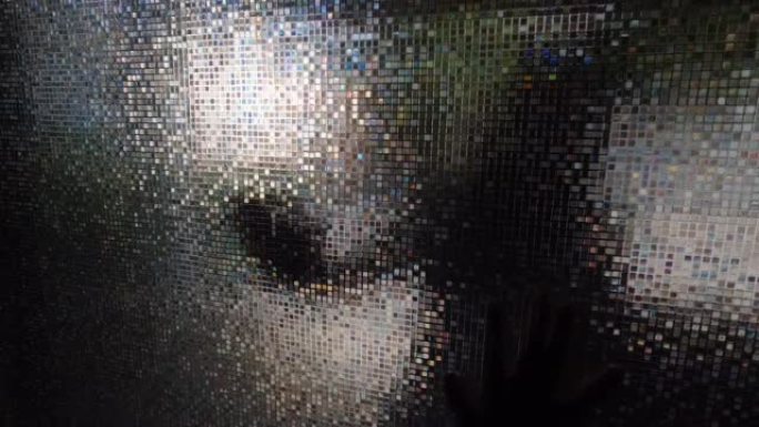 玻璃门后面的女性剪影