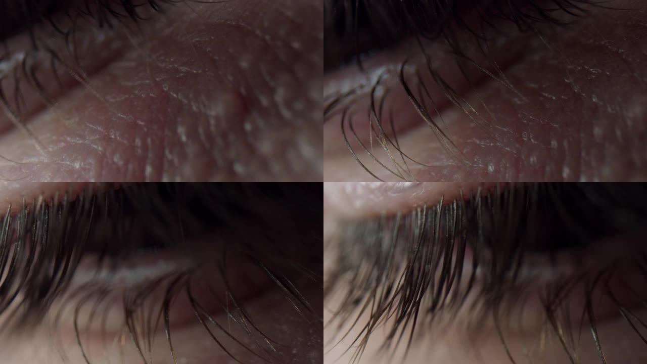 4k极端特写，人眼睫毛的显微视图