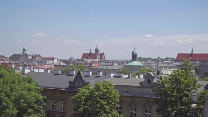 波兰克拉科夫。旧城区全景与教堂