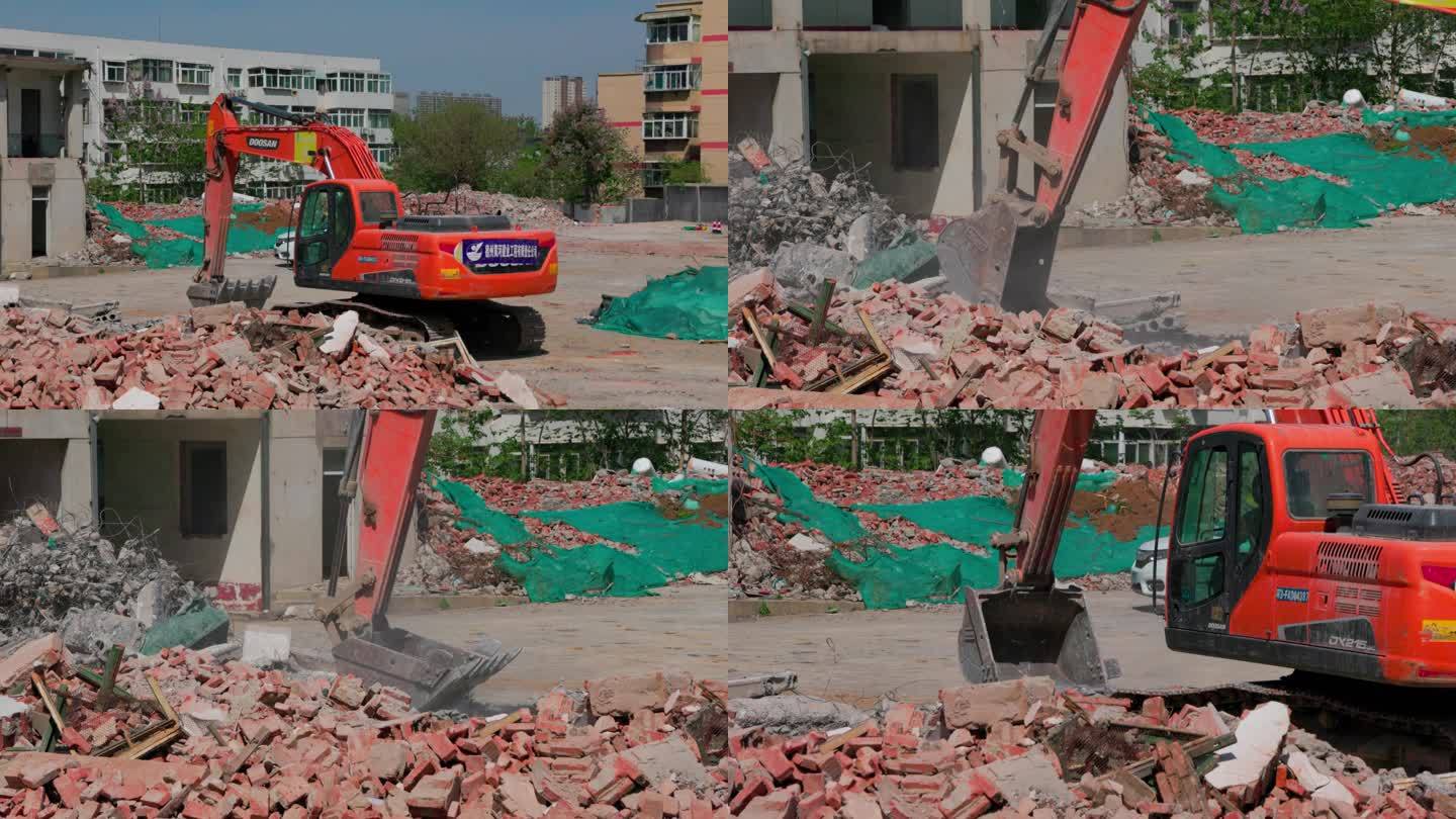 挖掘机拆除建筑