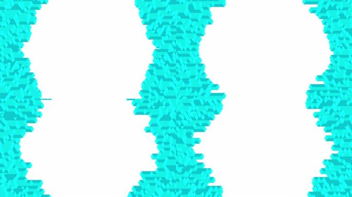 立方体盒子方条3D虚拟等距洗牌波形，区块链技术概念设计插图白色背景上的蓝色无缝循环动画4K，带复制空