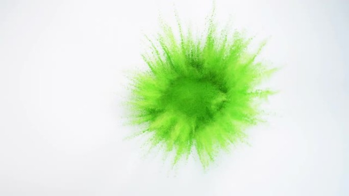 白色背景上的绿色Holi粉末爆炸，慢动作4K
