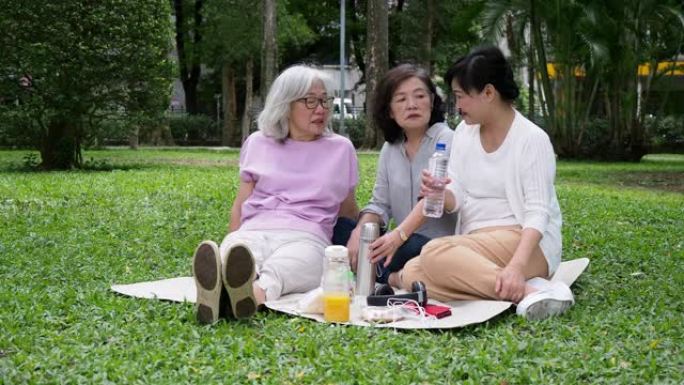 三位女士一起在公园野餐