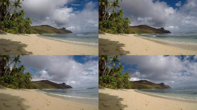 南太平洋热带岛屿上的白色沙滩和蓝色大海