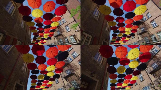 用彩色雨伞装饰的街道