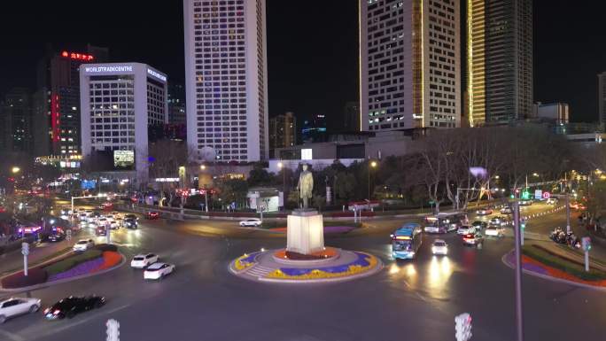 南京市鼓楼区新街口城市夜景航拍延时素材